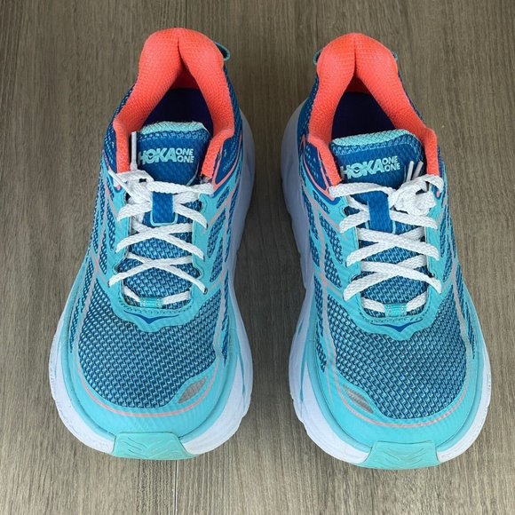 Hoka One One Sneakers Women's Sz 6W Clifton 3 Athletic Running Shoes Blue Orange - Picture 5 of 11